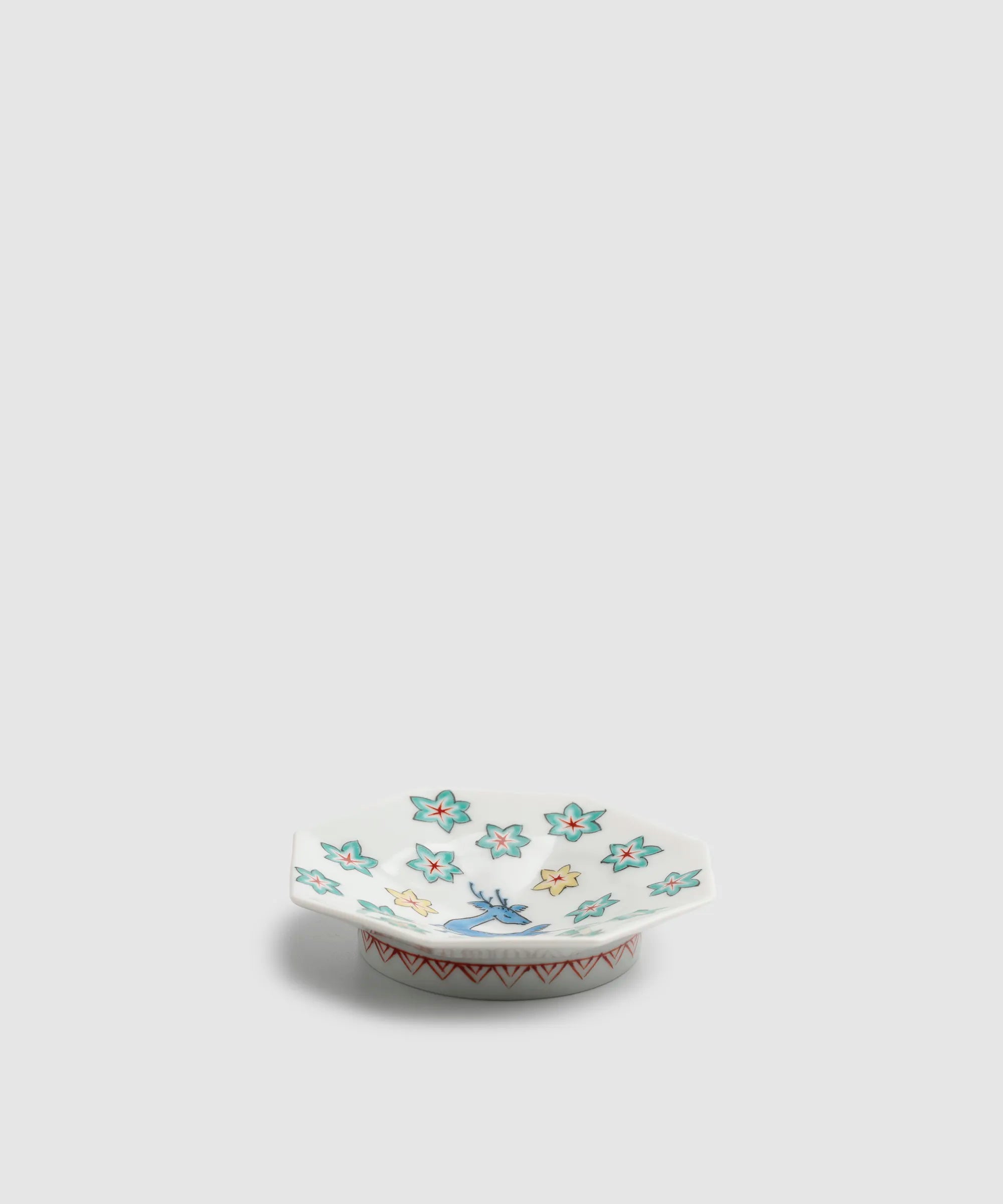 色絵鹿にモミジ文 - 八角型手塩皿