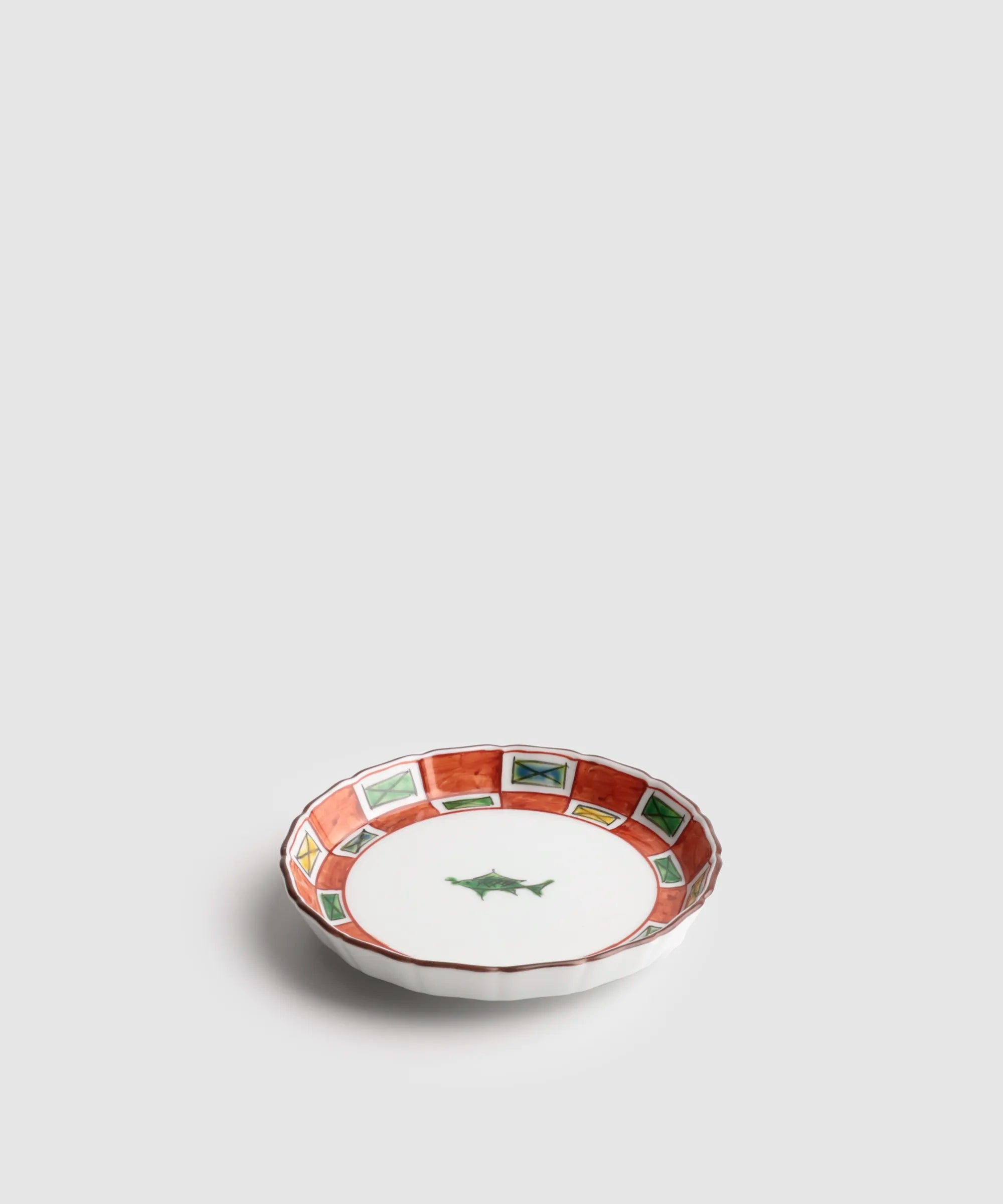 色絵市松魚文 - 桔梗渕4.5寸皿